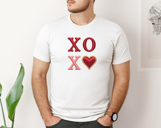 Xo Valentine Satin Embroidery Style Graphic T-Shirt