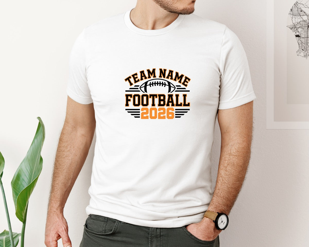brand:Bella Canvas|color:White|Custom Team Name Football 2026 Design Graphic T-Shirt