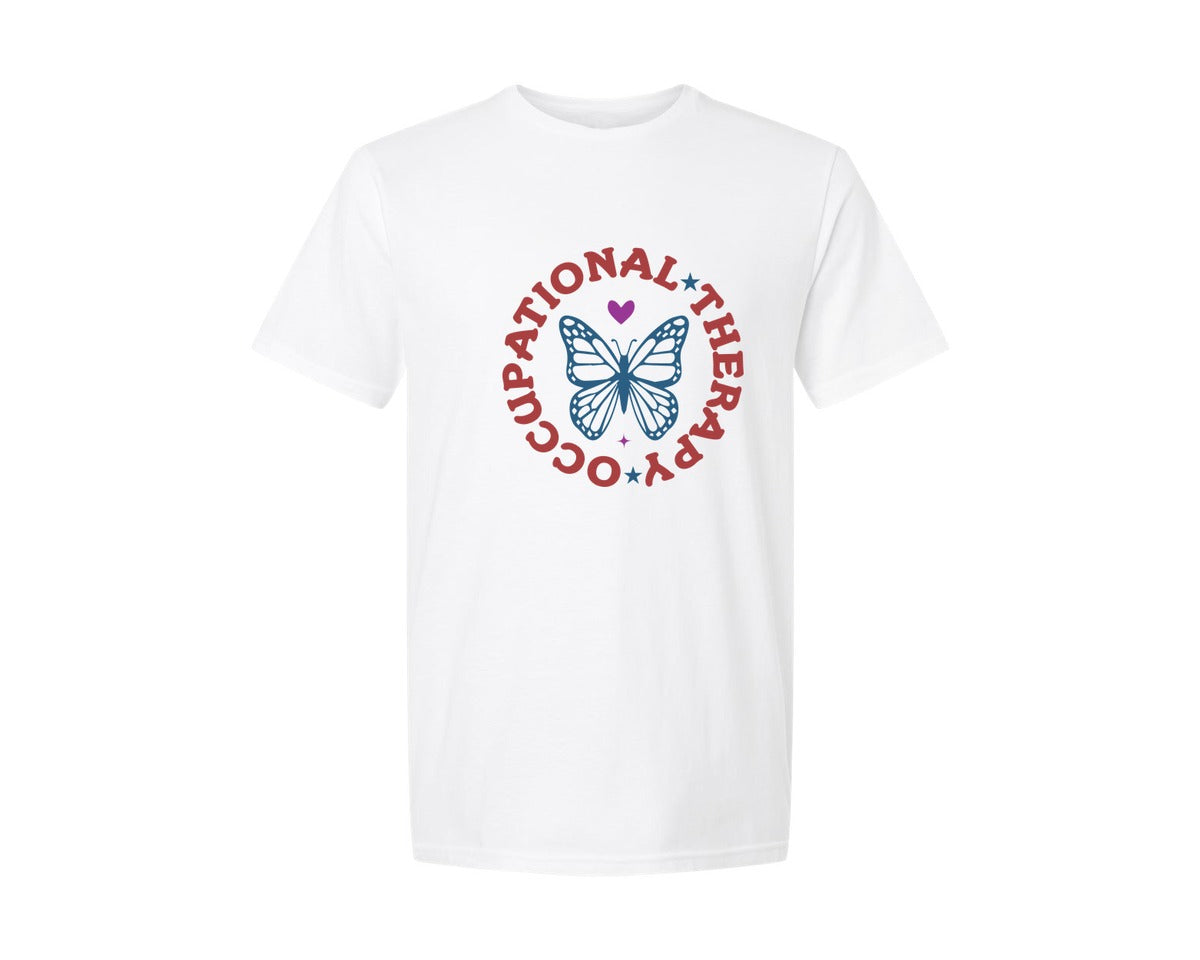 brand:Generic|color:White|Occupational Therapy Butterfly Quote Graphic T-Shirt