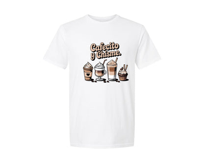 brand:Generic|color:White|Cafecito Y Chisme Latte Coffee Graphic T-Shirt
