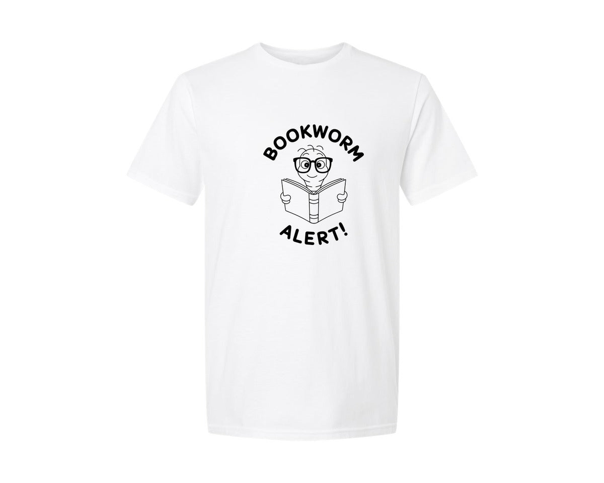 brand:Generic|color:White|Bookworm Alert Funny Nerdy Book Reader Graphic T-Shirt