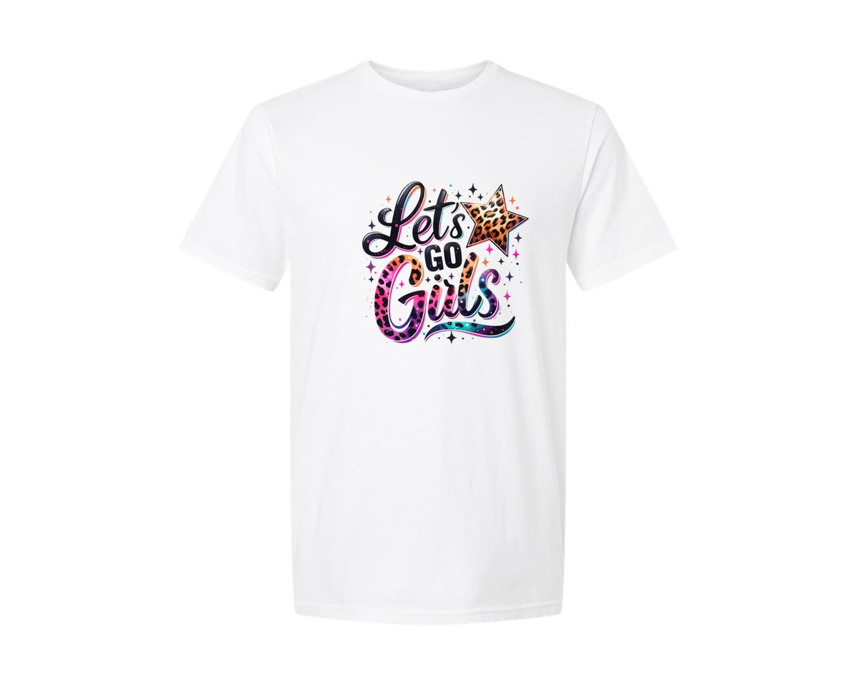 brand:Generic|color:White|Leopard Star Cowgirl Lets Go Girls Graphic T-Shirt