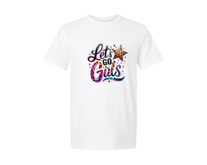 brand:Generic|color:White|Leopard Star Cowgirl Lets Go Girls Graphic T-Shirt