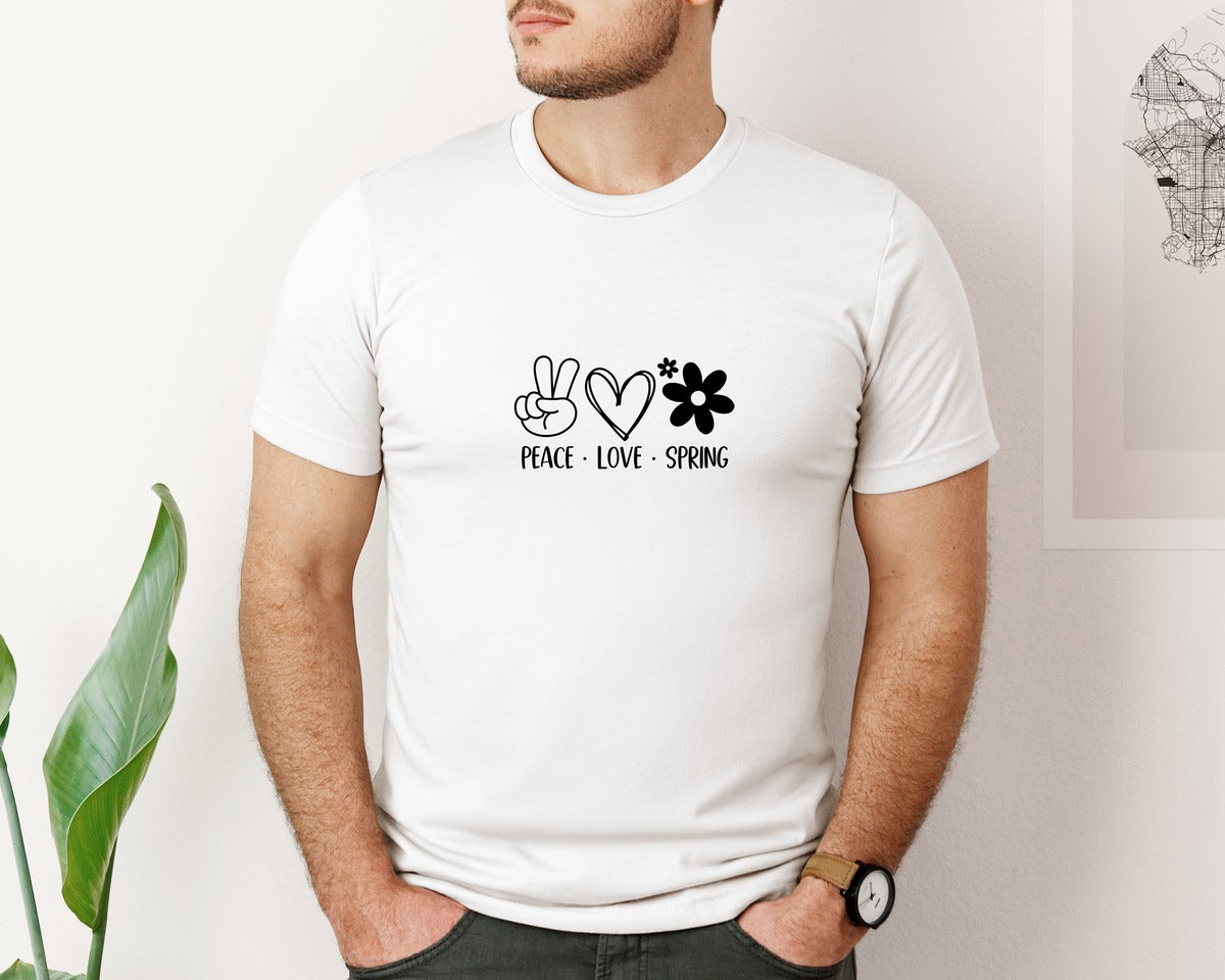 brand:Bella Canvas|color:White|Peace Love Spring 4 Graphic T-Shirt