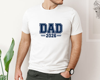 brand:Bella Canvas|color:White|Bold Varsity Dad 2026 Design Graphic T-Shirt