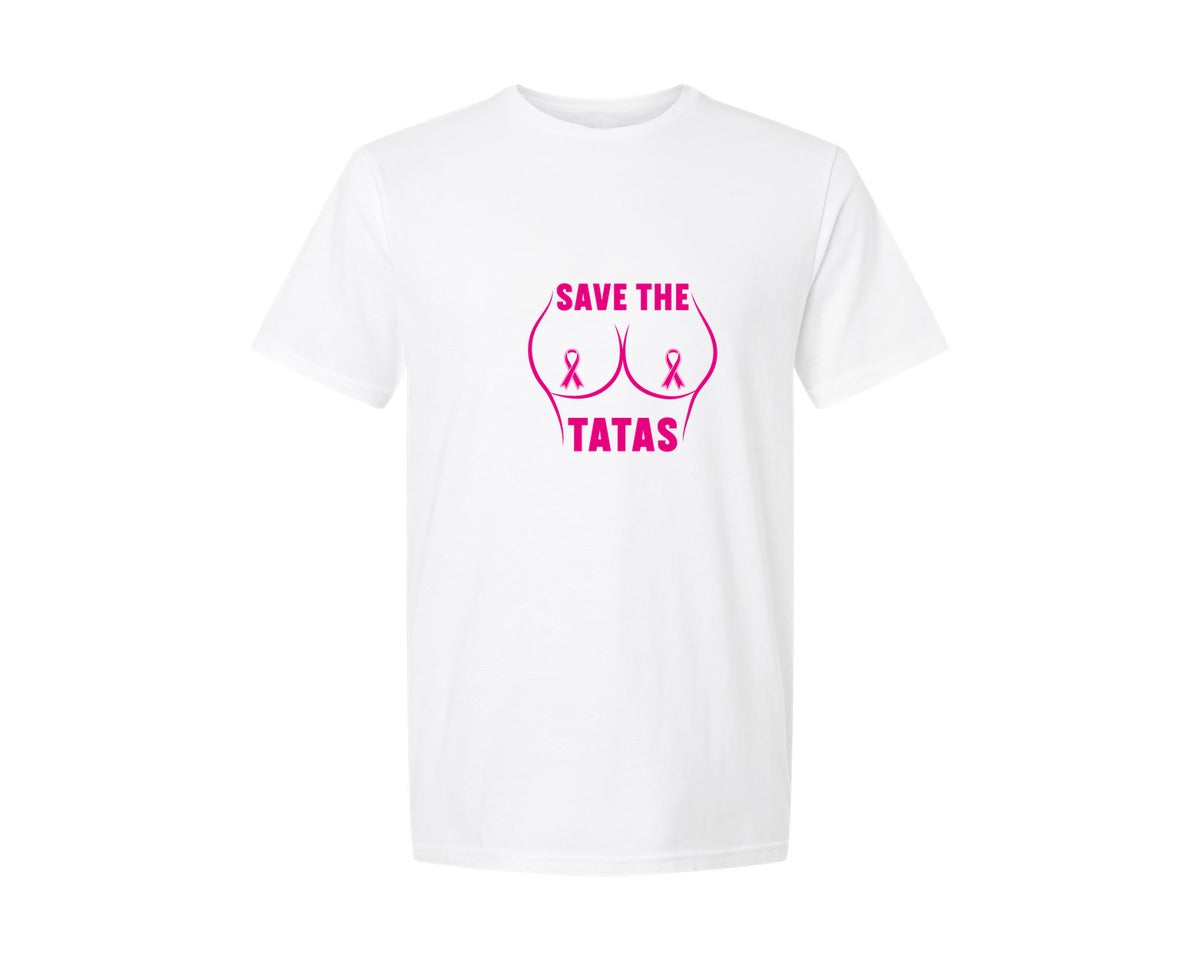brand:Generic|color:White|Breast Cancer Awareness Save The Tatas Graphic T-Shirt