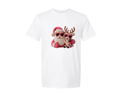 brand:Generic|color:White|Embroidery Style Reindeer Sunglasses Graphic T-Shirt
