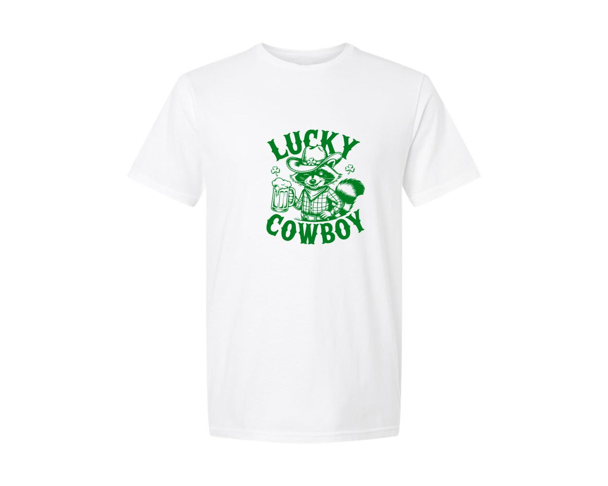 brand:Generic|color:White|Lucky Cowboy Funny St Patricks Day Graphic T-Shirt