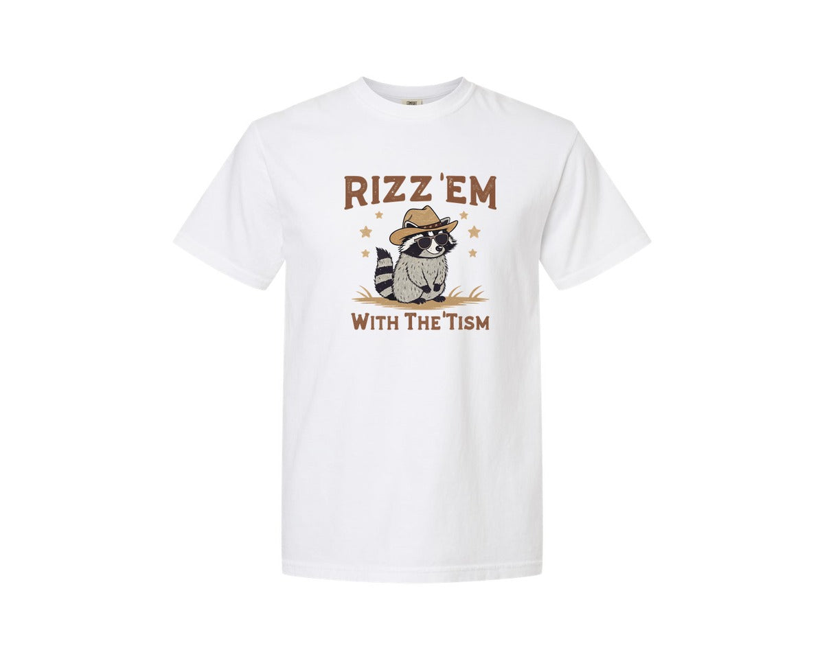 brand:Comfort Colors|color:White|Raccoon Funny Raccoon Rizz Em Graphic T-Shirt