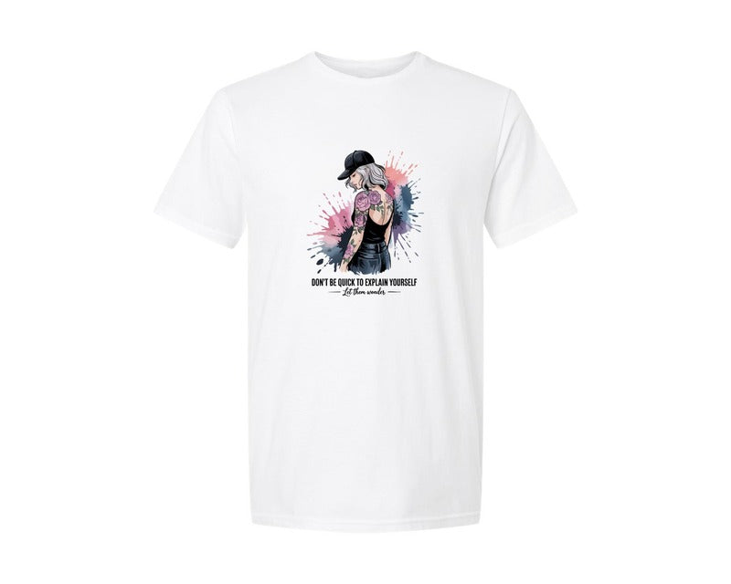 brand:Generic|color:White|Tattoo Girl Let Them Wonder Quote Graphic T-Shirt