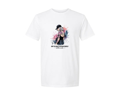brand:Generic|color:White|Tattoo Girl Let Them Wonder Quote Graphic T-Shirt