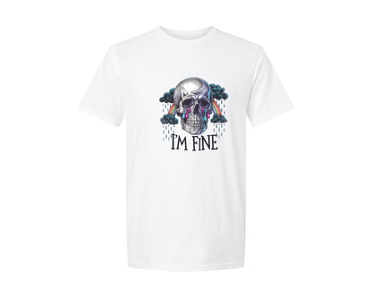 brand:Generic|color:White|Im Fine Skull Rainbow Tears Dark Graphic T-Shirt