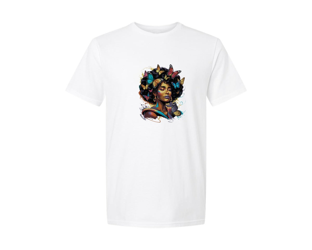 brand:Generic|color:White|Butterfly Black Woman 2 Graphic T-Shirt