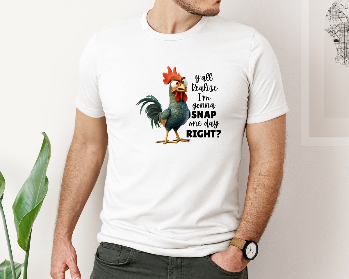 brand:Bella Canvas|color:White|Crazy Chicken Yall Realize Graphic T-Shirt