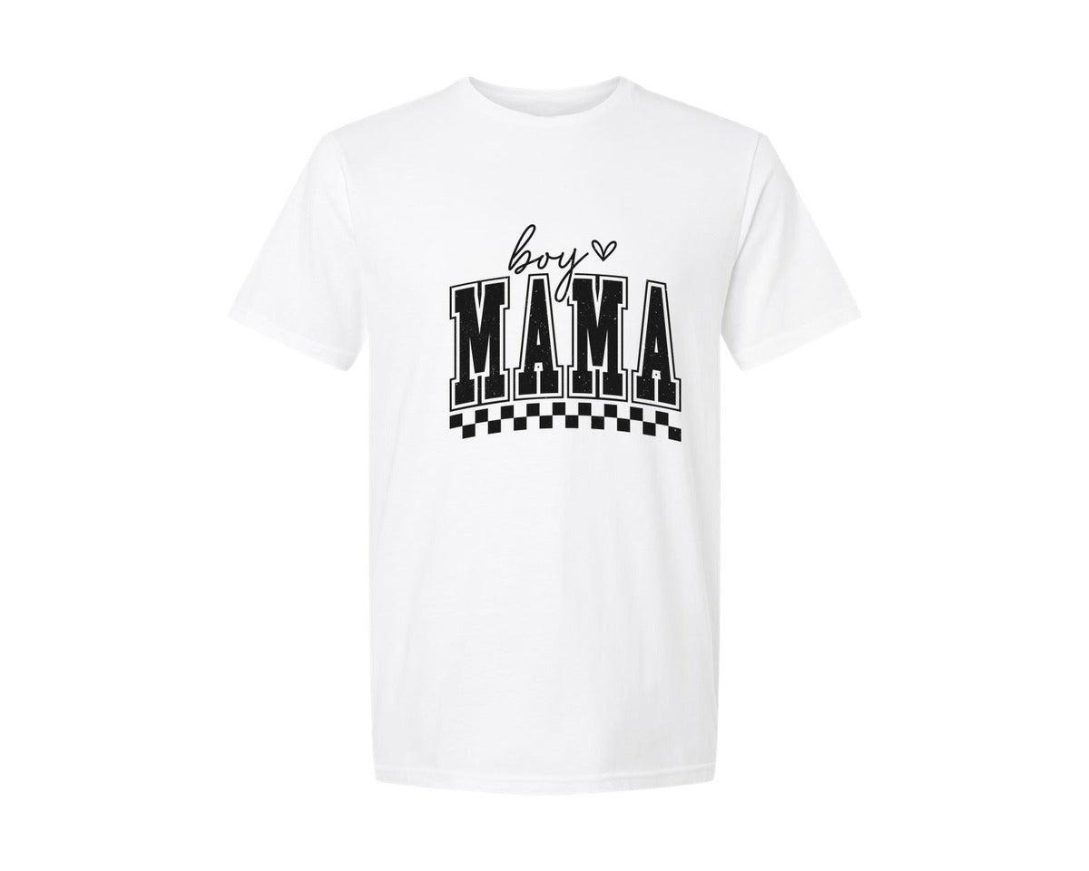 brand:Generic|color:White|Retro Boy Mama Trendy Checkered Boy Graphic T-Shirt