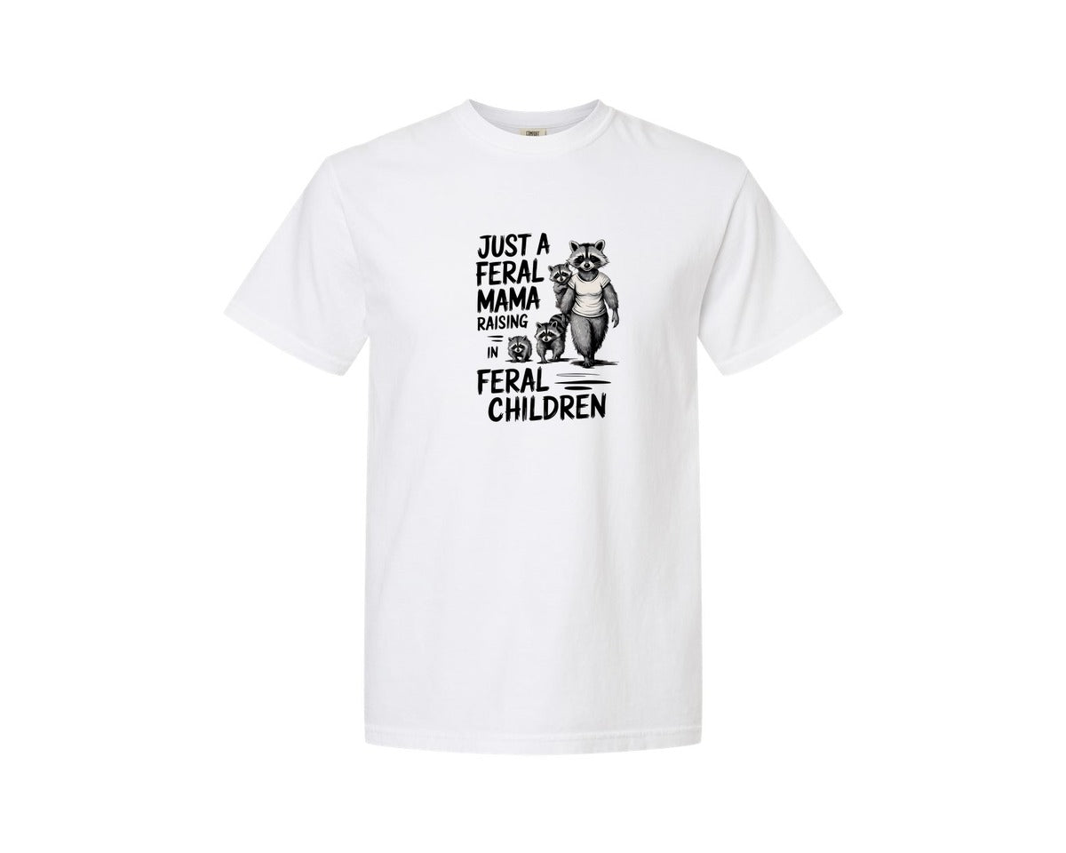 brand:Comfort Colors|color:White|Funny Mothers Day Raccoon Mama Tired Graphic T-Shirt