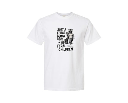 brand:Comfort Colors|color:White|Funny Mothers Day Raccoon Mama Tired Graphic T-Shirt