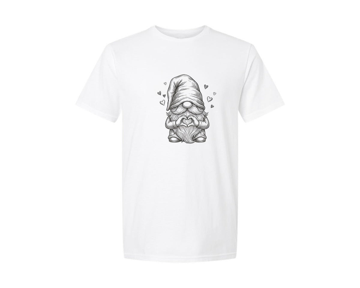 brand:Generic|color:White|Love Gnome Heart Hands Line Art Graphic T-Shirt