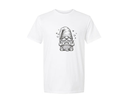 brand:Generic|color:White|Love Gnome Heart Hands Line Art Graphic T-Shirt