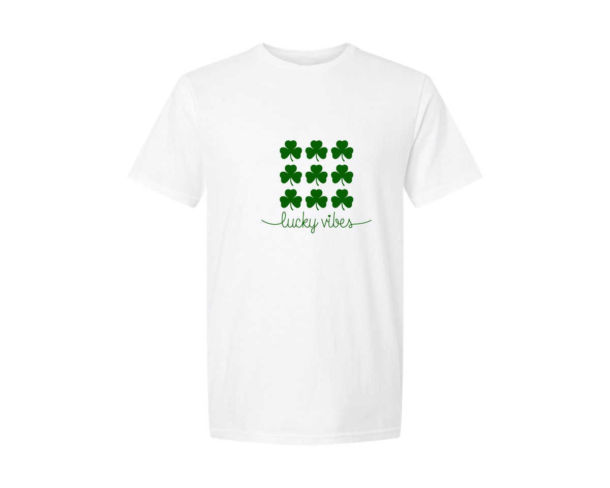 brand:Generic|color:White|Lucky Shamrock Grid Typography Art Graphic T-Shirt