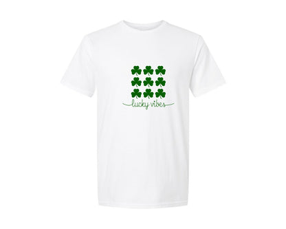 brand:Generic|color:White|Lucky Shamrock Grid Typography Art Graphic T-Shirt