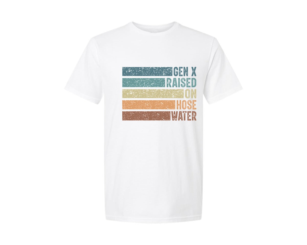 brand:Generic|color:White|Gen X Raised On Hose Water Graphic T-Shirt