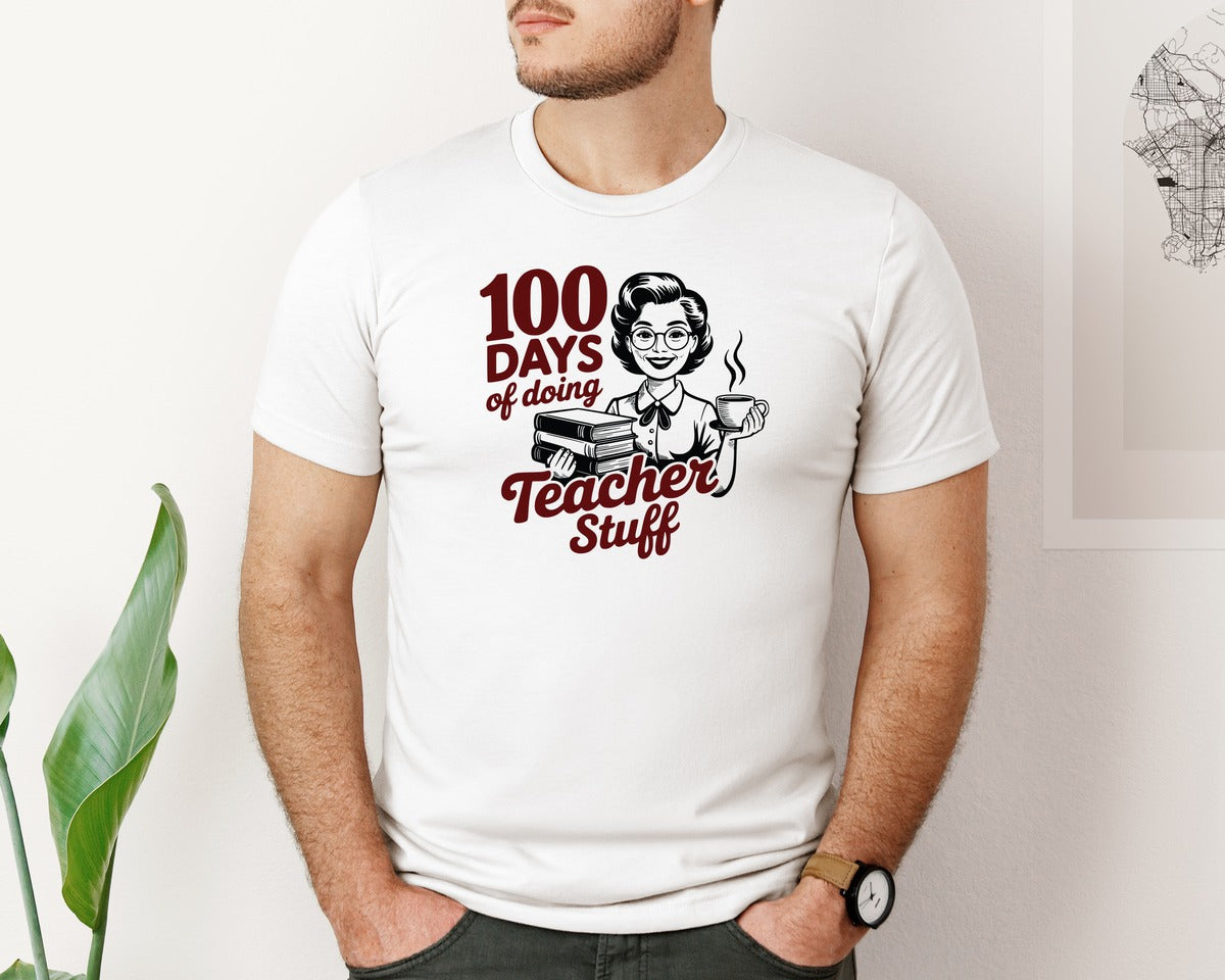 brand:Bella Canvas|color:White|Vintage Funny Teacher Svg100 Days Graphic T-Shirt