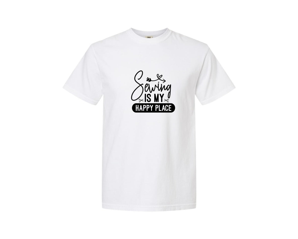 brand:Comfort Colors|color:White|Sewing Is My Happy Place 36 Graphic T-Shirt