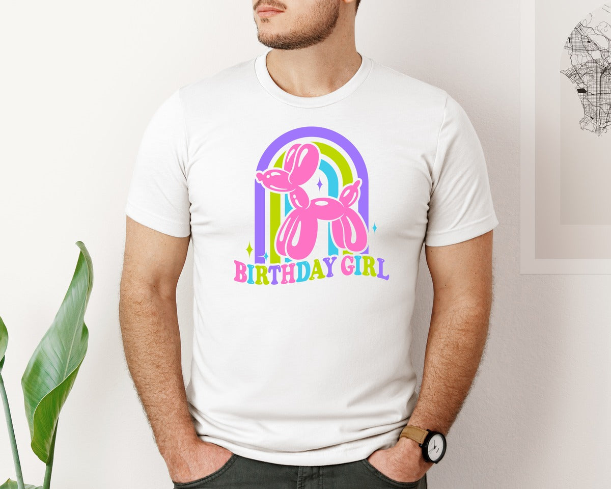 brand:Bella Canvas|color:White|Birthday Girl Balloon Dog Shirt Graphic T-Shirt