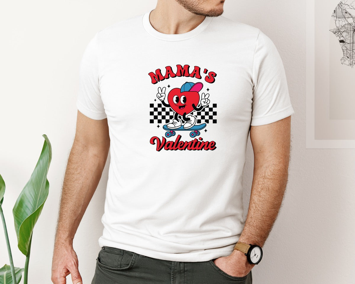 brand:Bella Canvas|color:White|Mamas Valentine Heart Boy Ball Cap Graphic T-Shirt