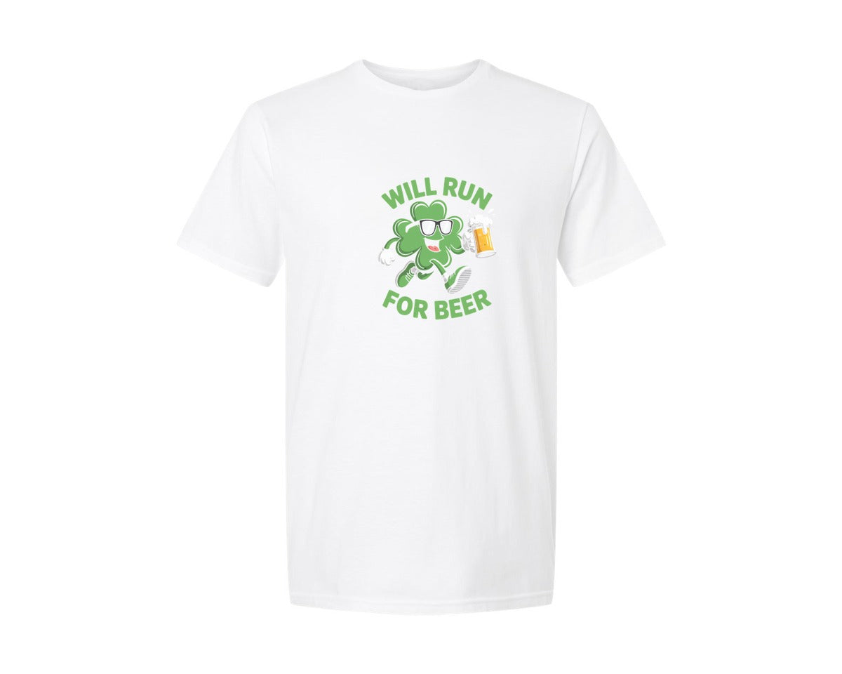 brand:Generic|color:White|Will Run For Beer St Patricks Day 2 Graphic T-Shirt