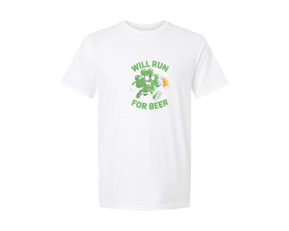 brand:Generic|color:White|Will Run For Beer St Patricks Day 2 Graphic T-Shirt
