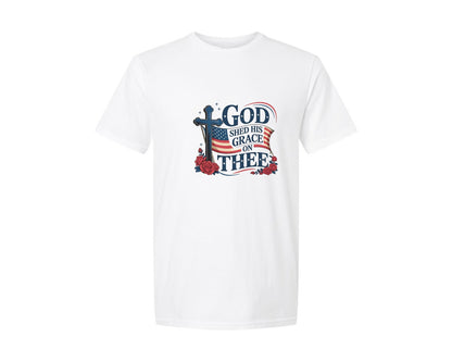 brand:Generic|color:White|God Shed His Grace Us Flag Cross Graphic T-Shirt