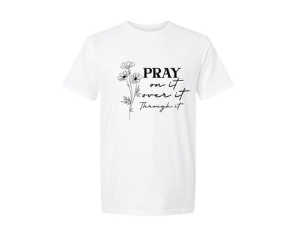 brand:Generic|color:White|Pray On It Over It Through It Chris Graphic T-Shirt