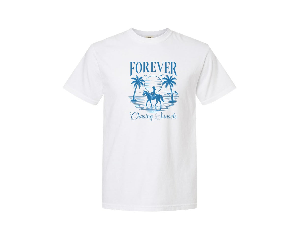 brand:Comfort Colors|color:White|Summer Cowgirl Forever Chasing Sunsets Graphic T-Shirt