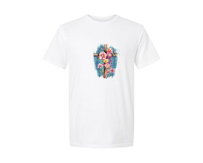 brand:Generic|color:White|Floral Christian Cross Graphic T-Shirt