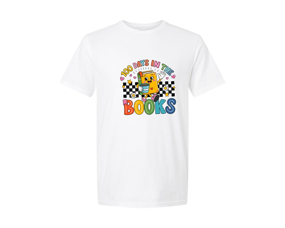 brand:Generic|color:White|100 Days In The Books Books Graphic T-Shirt