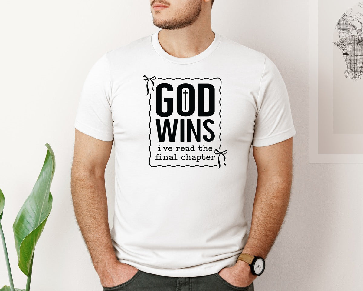 brand:Bella Canvas|color:White|God Wins Christian Bible Graphic T-Shirt