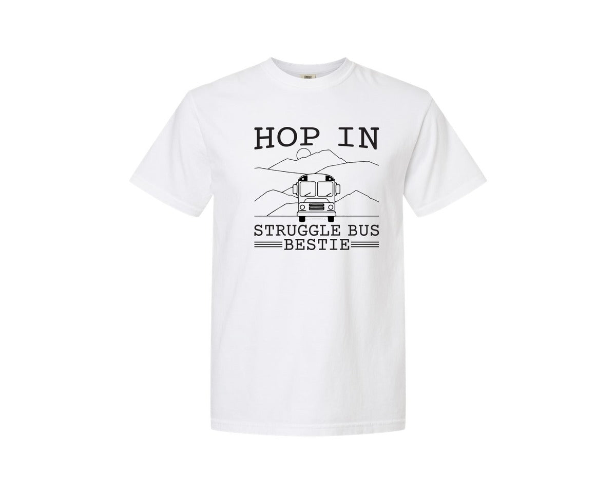 brand:Comfort Colors|color:White|Hop In Bestie Sweatshirt Struggle Bus Graphic T-Shirt