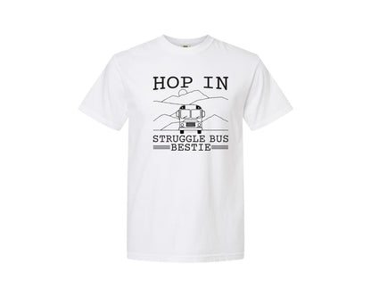 brand:Comfort Colors|color:White|Hop In Bestie Sweatshirt Struggle Bus Graphic T-Shirt