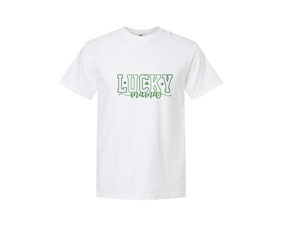 brand:Comfort Colors|color:White|Shamrock Lucky Mama St Patricks Day Graphic T-Shirt