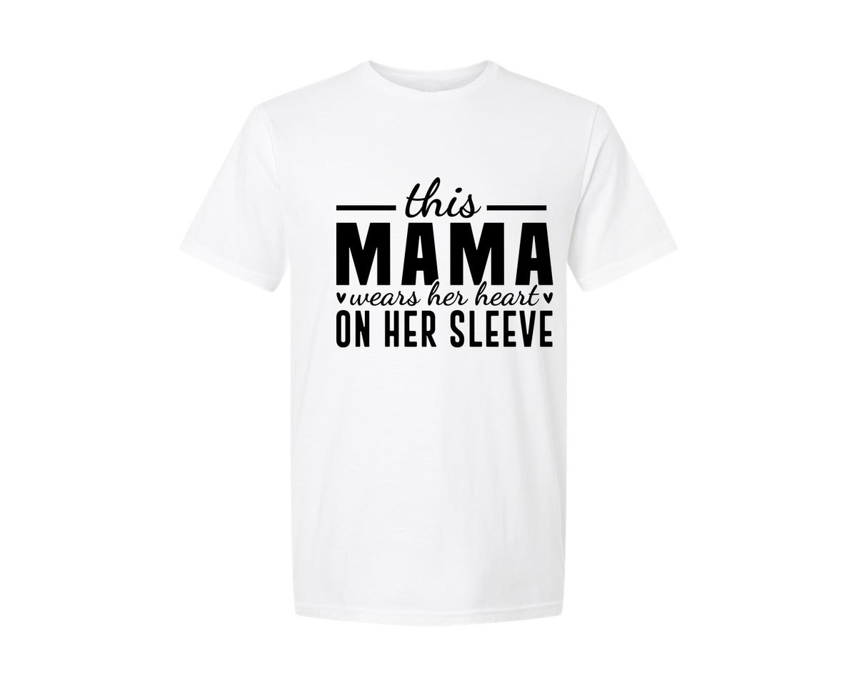 brand:Generic|color:White|This Mama Wears Her Heart On Her Sleeve 77 Graphic T-Shirt