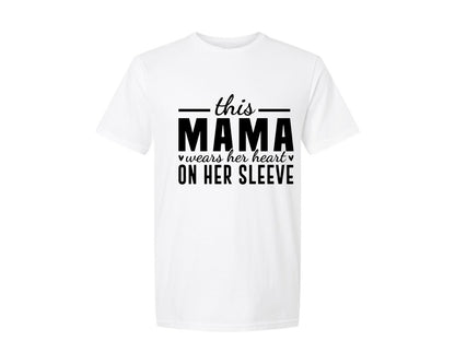 brand:Generic|color:White|This Mama Wears Her Heart On Her Sleeve 77 Graphic T-Shirt
