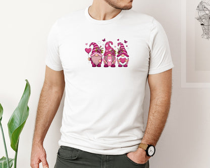 brand:Bella Canvas|color:White|Valentine Gnome Cute Pink Trio Gnome Graphic T-Shirt