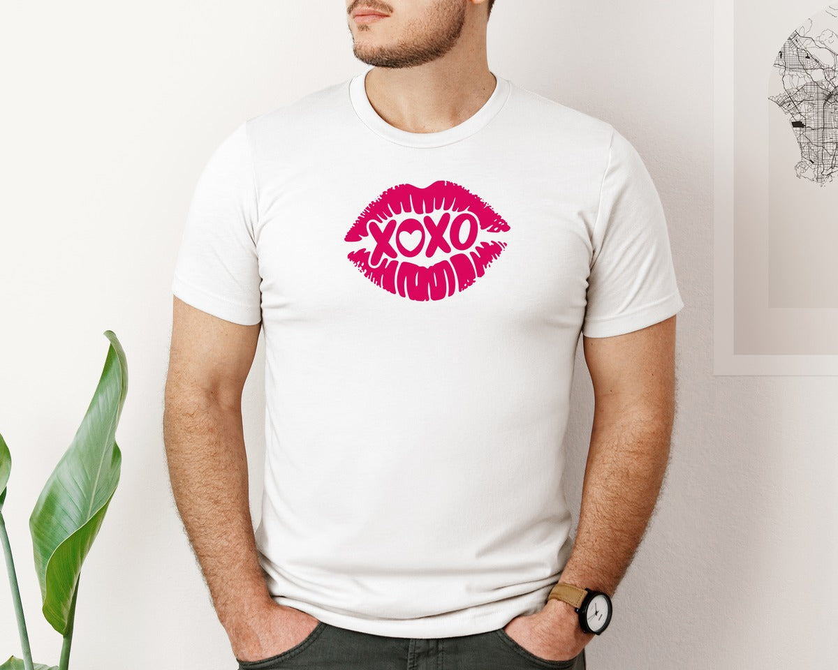 brand:Bella Canvas|color:White|Xoxo Bold Lips Valentine Graphic T-Shirt