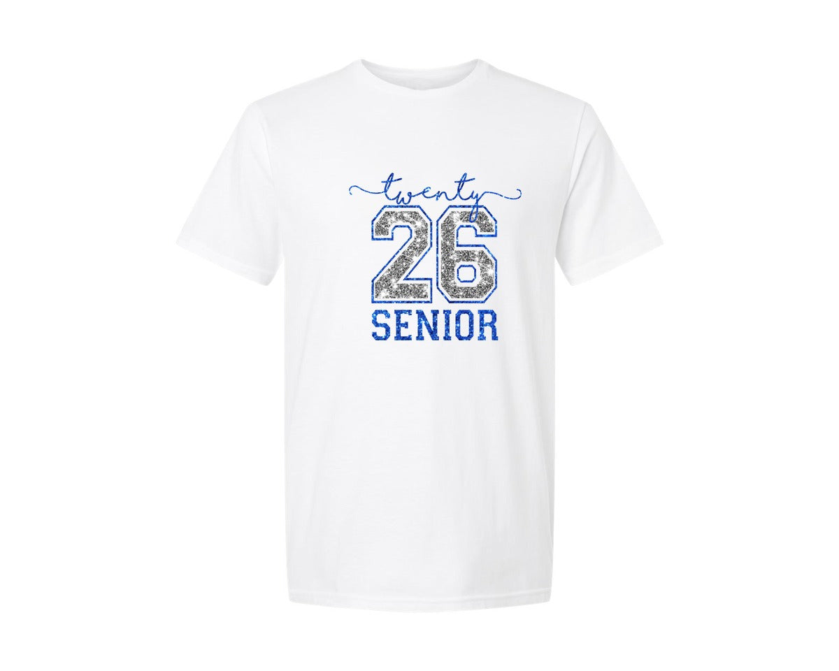 brand:Generic|color:White|Class Of Twenty 26 Senior Glitter Graphic T-Shirt