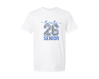 brand:Generic|color:White|Class Of Twenty 26 Senior Glitter Graphic T-Shirt