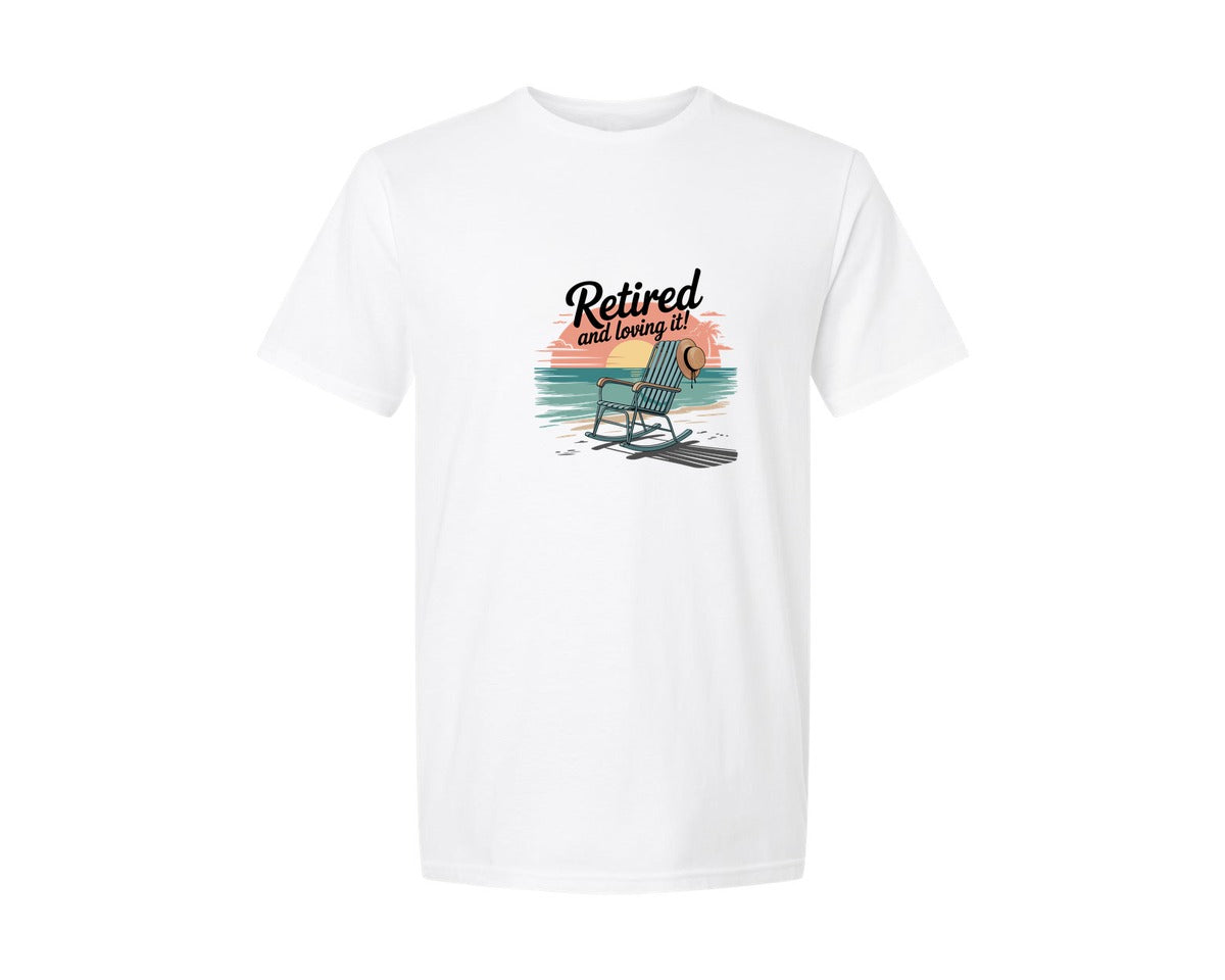 brand:Generic|color:White|Retired And Loving Life At The Beach Graphic T-Shirt