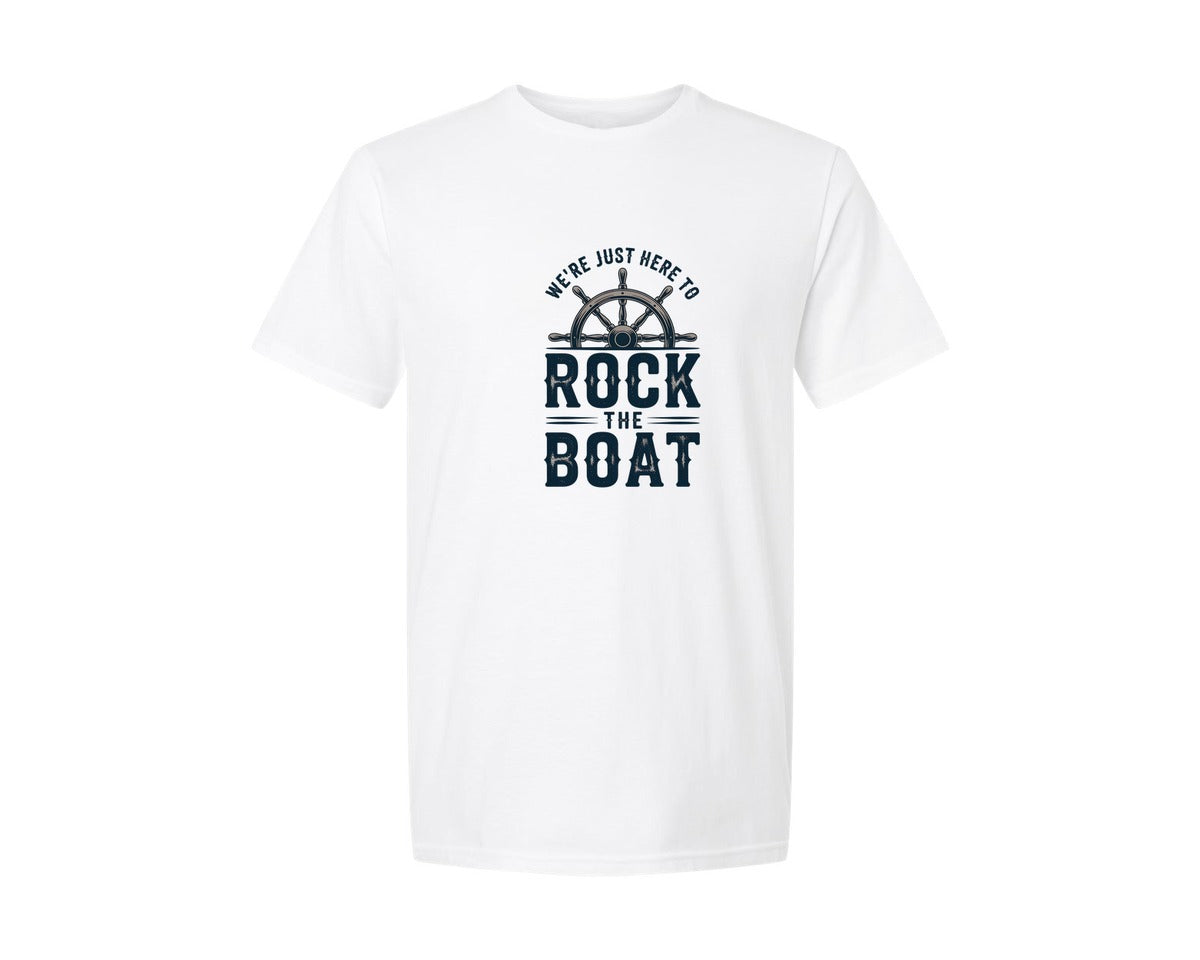 brand:Generic|color:White|Were Just Here To Rock The Boat 2 Graphic T-Shirt