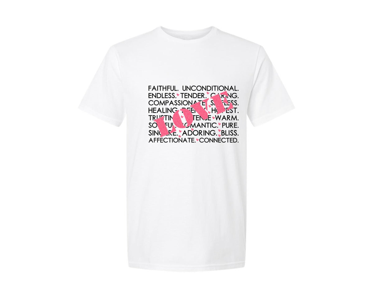 brand:Generic|color:White|Valentines Day Words Love Love Graphic T-Shirt
